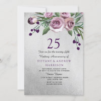 Invitation pour les 25 ans de mariage Rose Violet 
