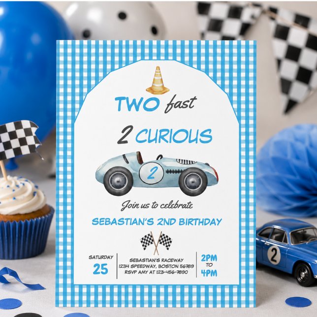 Invitation pour les 2 ans de Deux Bolides Bleus de (Two Fast Blue Race Car 2nd Birthday Invitation)