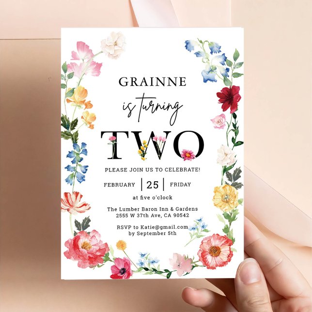 Invitation pour les 2 ans de Thème Fille Fleur Sau (Créateur téléchargé)