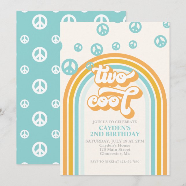 Invitation pour les 2 ans de TWO Cool Retro Boy (Devant / Derrière)