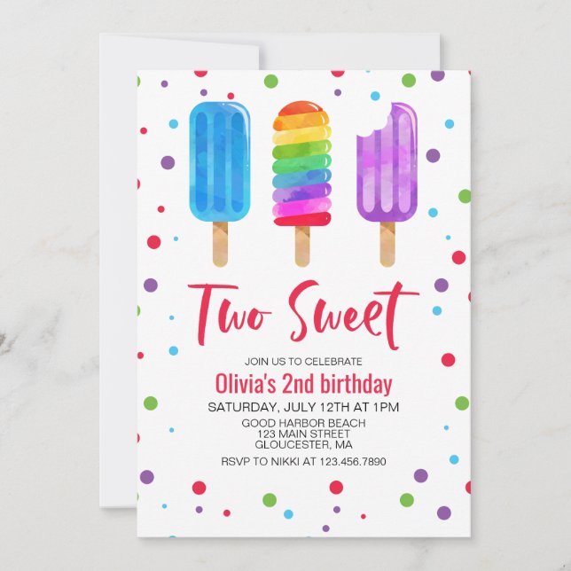 Invitation pour les 2 ans de Two Sweet avec des gl (Devant)