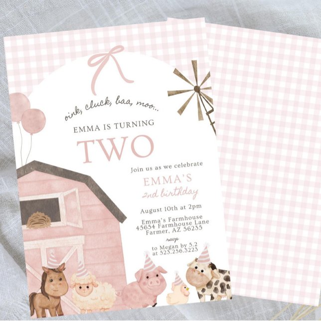 Invitation pour les 2 ans d'une fille | Animaux de (Créateur téléchargé)