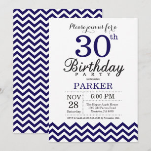 Invitation pour les 30 ans avec Chevron Bleu Marin
