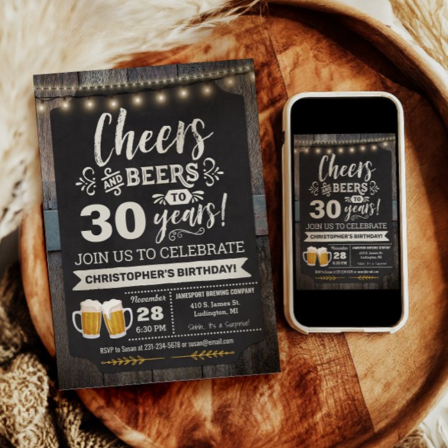 Invitation pour les 30 ans avec Surprise Cheers an (Surprise Cheers and Beers 30th Birthday Invitation)