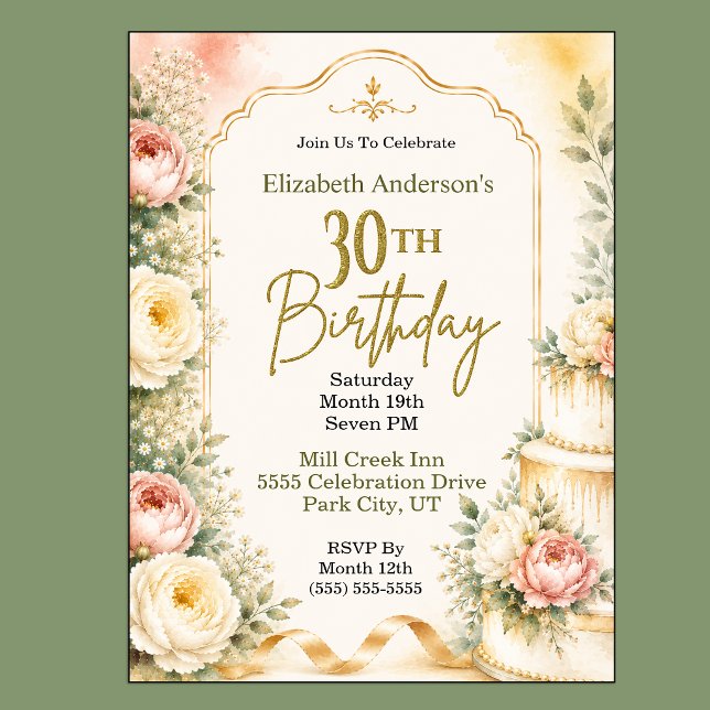 Invitation pour les 30 ans de Belle Pivoine (Beautiful Peony Flower 30th Birthday Invitation For Women.)