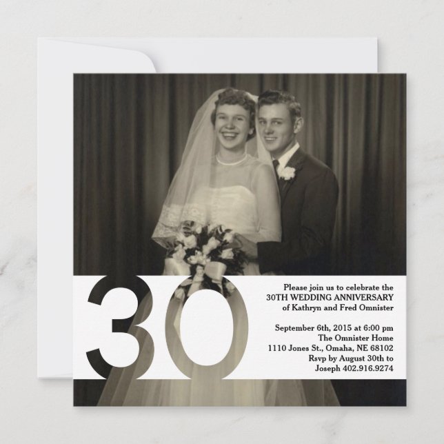 Invitation pour les 30 ans de mariage 5,25 x 5,25 (Devant)