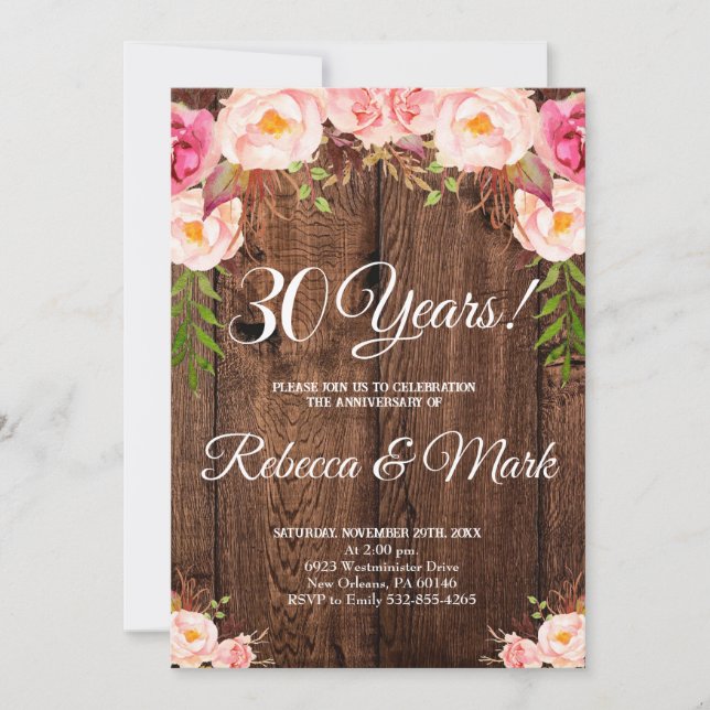 Invitation pour les 30 ans de mariage, Anniversair (Devant)