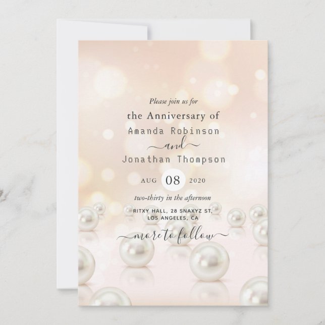 Invitation pour les 30 ans de mariage de perle (Devant)