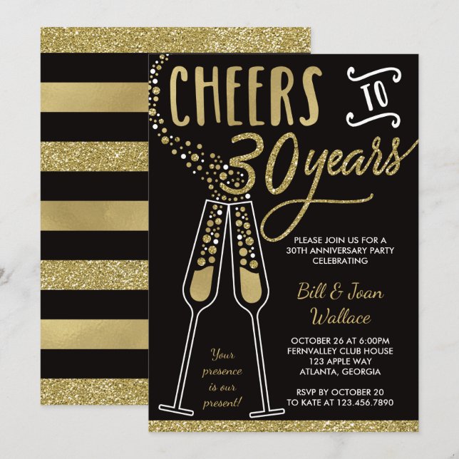Invitation pour les 30 ans de mariage, faux brilla (Devant / Derrière)