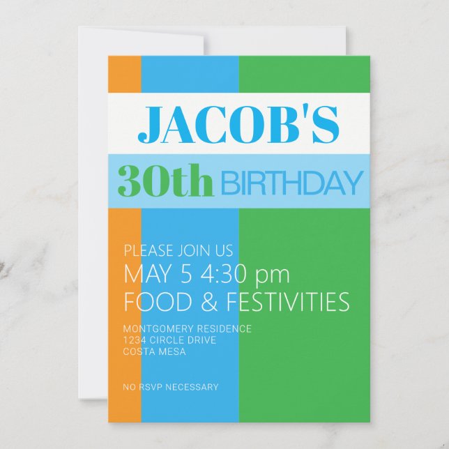 Invitation pour les 30 ans d'un homme (Devant)