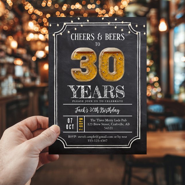 Invitation pour les 30 ans d'un homme : Cheers & B (30th birthday invite)