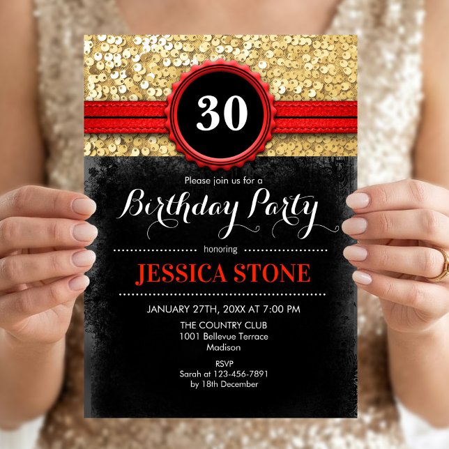 Invitation pour les 30 ans - Rouge Noir Or (Créateur téléchargé)