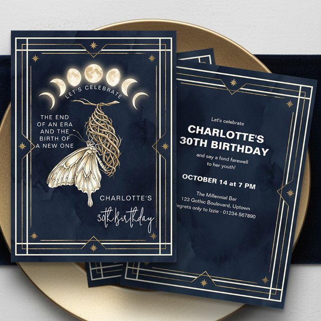 Invitation pour les 30 ans sous le thème du Tarot  (Celestial transformation end of an era birthday invitation by Darling & May (printed or digital))