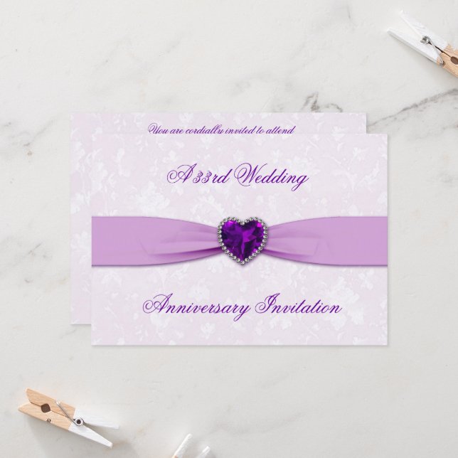 Invitation pour les 33 ans de mariage de style Dam (Devant/Arrière en situation)
