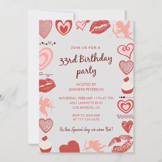 Invitation pour les 33 ans Gris Rouge Ange (Devant)