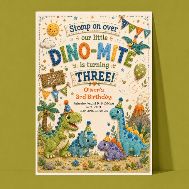Invitation pour les 3 ans avec dinosaure (Créateur téléchargé)