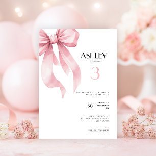 Invitation pour les 3 ans de Fille au Nœud Rose