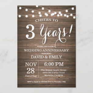 Invitation pour les 3 ans de mariage en bois rusti