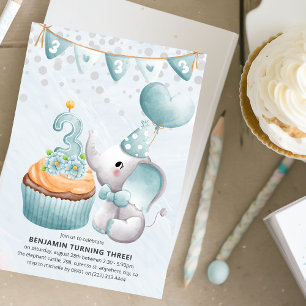 Invitation pour les 3 ans du petit garçon éléphant