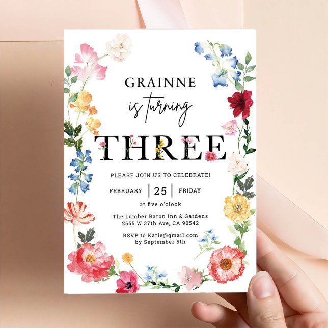 Invitation pour les 3 ans d'une fille thème Wildfl (Créateur téléchargé)