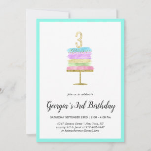 Invitation pour les 3 ans Gâteau arc-en-ciel