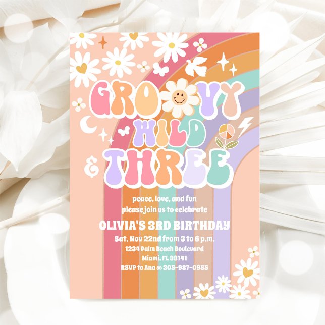 Invitation pour les 3 ans Groovy Rétro (Créateur téléchargé)