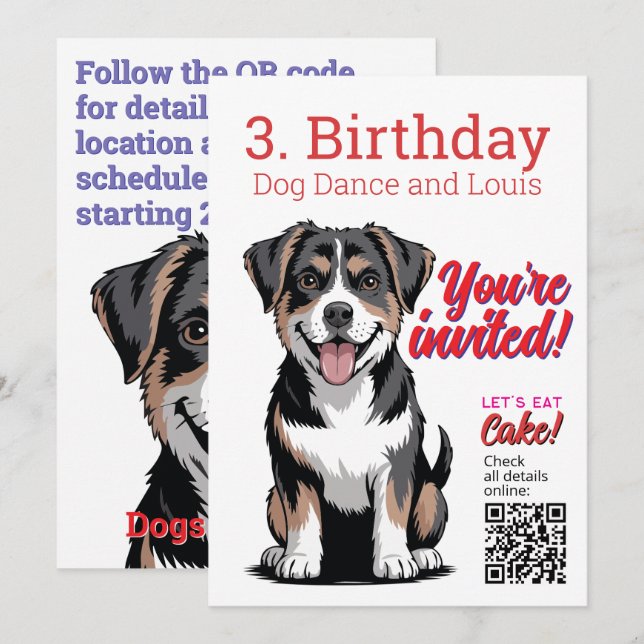 Invitation pour les 3 ans liée aux chiens (Devant / Derrière)