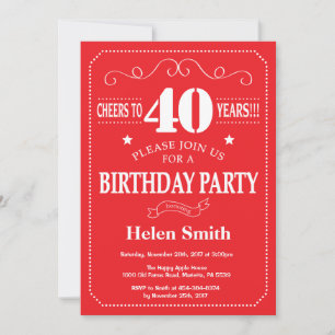 Invitation pour les 40 ans Anniversaire Rouge et B