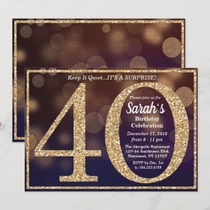 Invitation pour les 40 ans avec paillettes pour un
