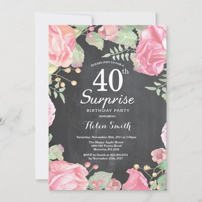 Invitation pour les 40 ans avec surprise florale b (Devant)