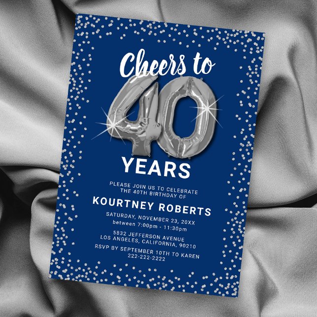 Invitation pour les 40 ans Bleu & Argent (Créateur téléchargé)