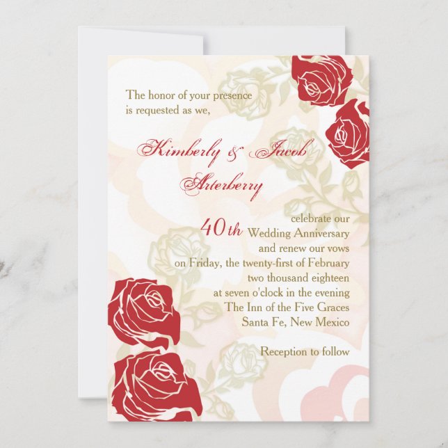 Invitation pour les 40 ans de mariage aux roses ro (Devant)