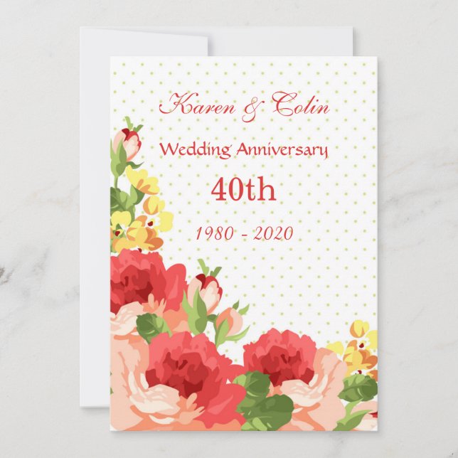 Invitation pour les 40 ans de mariage avec des ros (Devant)