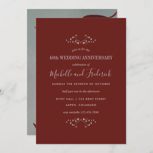 Invitation pour les 40 ans de mariage de rubis (Devant / Derrière)
