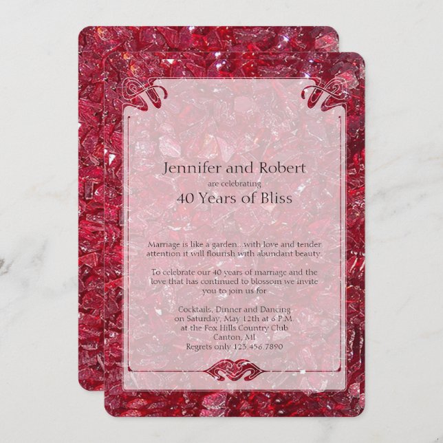 Invitation pour les 40 ans de mariage de Rubis (Devant / Derrière)
