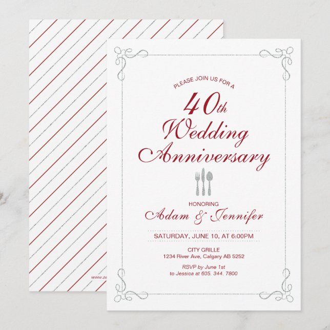 Invitation pour les 40 ans de mariage de Rubis et  (Devant / Derrière)