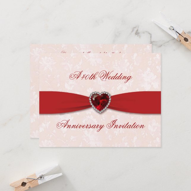 Invitation pour les 40 ans de mariage en damas dou (Devant/Arrière en situation)