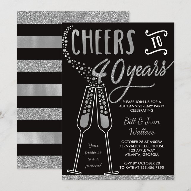 Invitation pour les 40 ans de mariage, Faux scinti (Devant / Derrière)