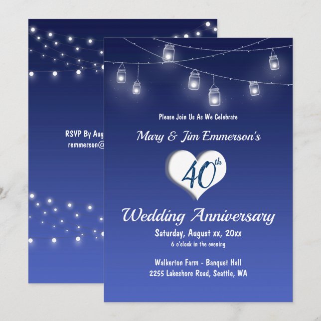 Invitation pour les 40 ans de mariage - Guirlandes (Devant / Derrière)