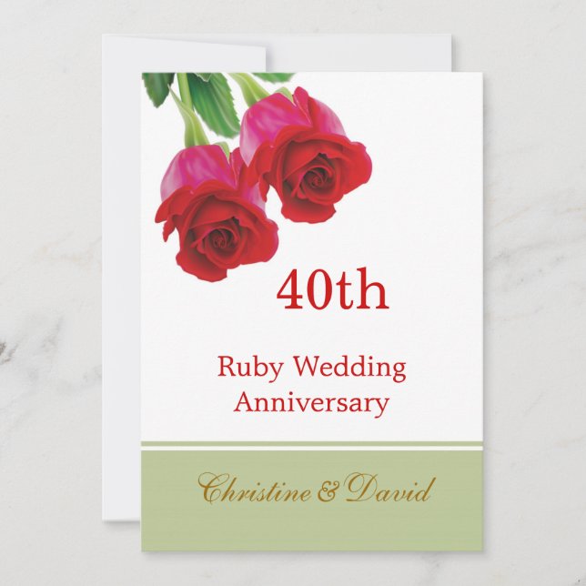 Invitation pour les 40 ans de mariage - Noces de r (Devant)
