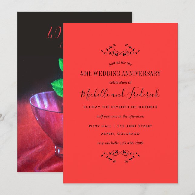 Invitation pour les 40 ans de mariage Rose rouge a (Devant / Derrière)
