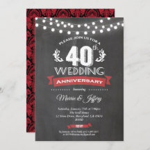 Invitation pour les 40 ans de mariage. Rouge rubis