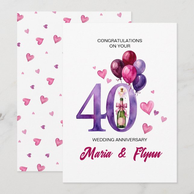 Invitation pour les 40 ans de mariage Rubis (Devant / Derrière)