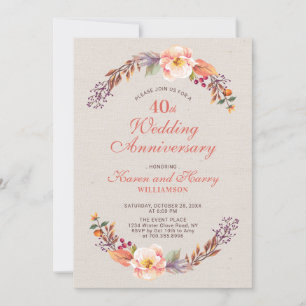 Invitation pour les 40 ans de mariage thème floral