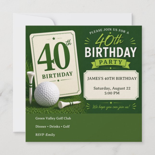 Invitation pour les 40 ans d'un golfeur (Devant)