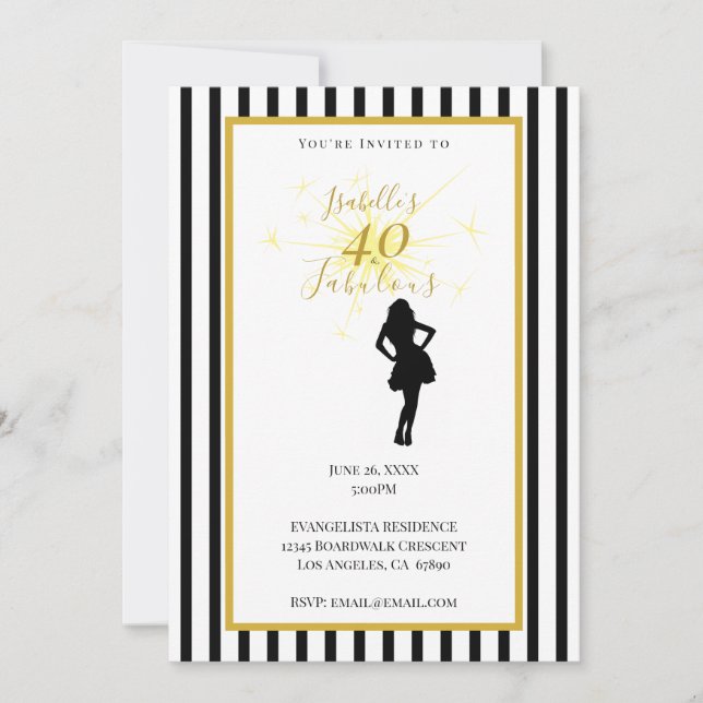 Invitation pour les 40 ans noir et or (Devant)