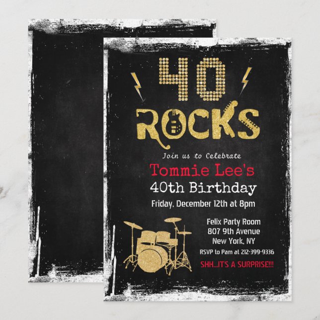 Invitation pour les 40 ans Rockstar Guitar 40 Rock (Devant / Derrière)