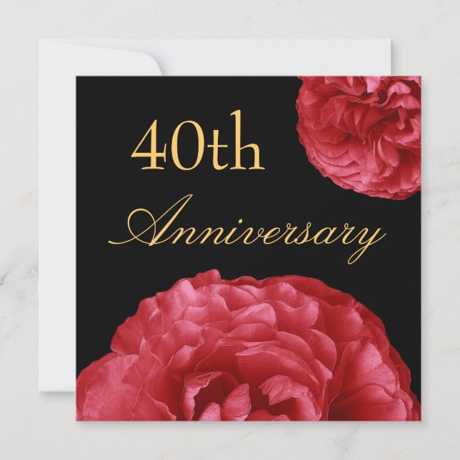 Invitation pour les 40 ans - Roses ROUGES (Devant)