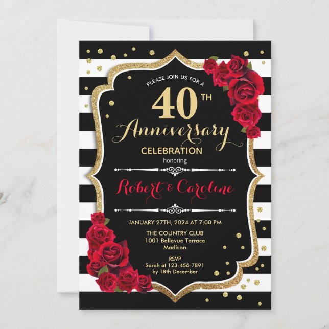 Invitation pour les 40 ans - Rouge Or Noir Blanc (Devant)