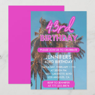 Invitation pour les 43 ans avec palmier rose d'été